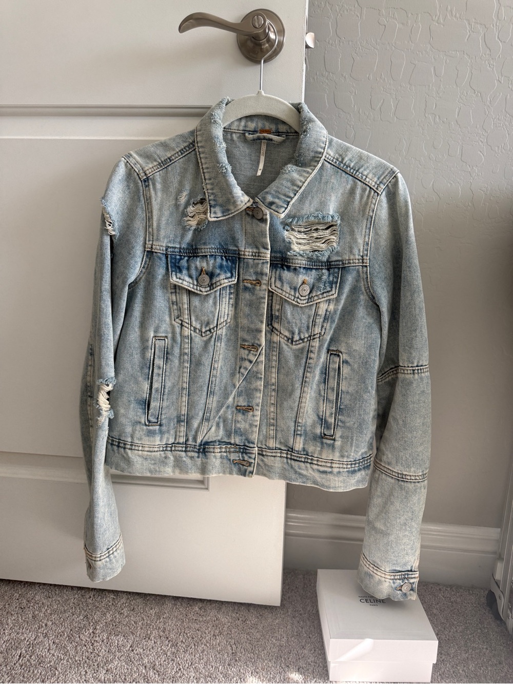 Free People Light Blue Distressed Denim Jacket